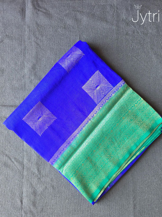 Vivid Blue Georgette Saree with Green Border
