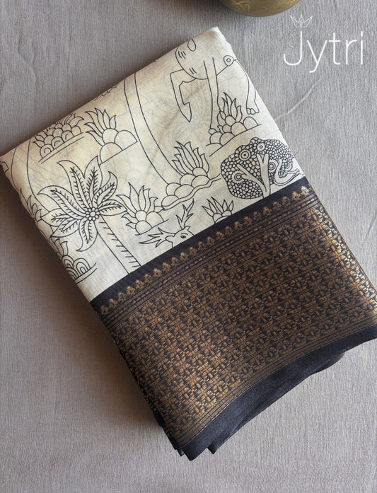 White and Black Saree