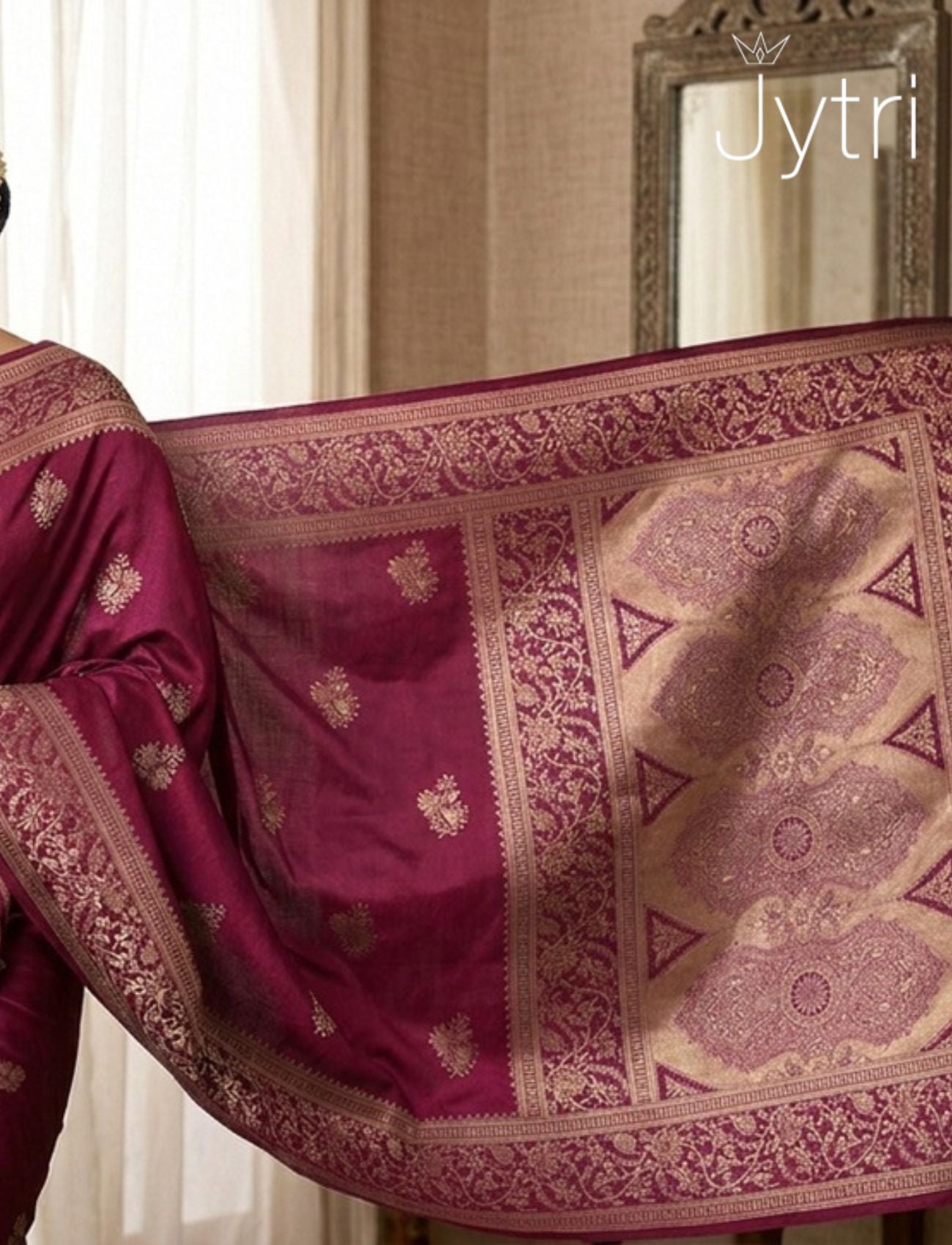 Zari Work Dark Maroon Saree